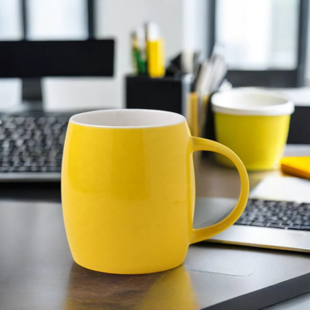 Dehua Direct Sale 400ml Glossy Yellow Ceramic Porcelain Mug Modern Design for Milk Coffee & Water Minimum Order 1pc Low Price