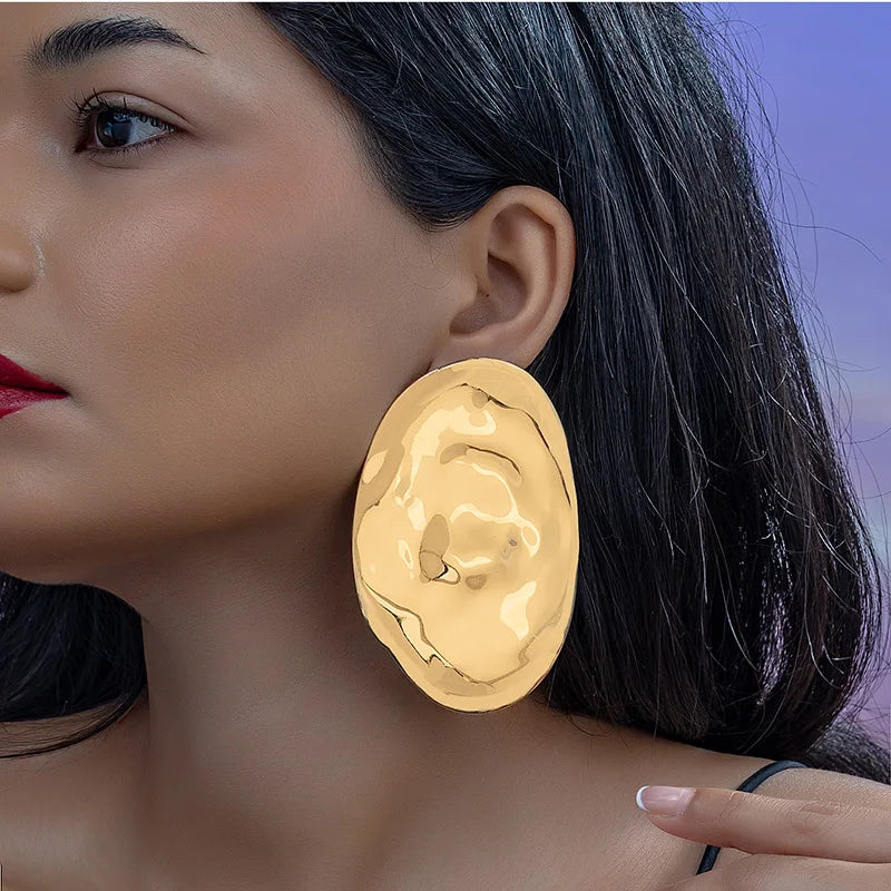 2026 New Arrival Fashion Jewelry Large Geometrical Metal Earrings Geometric Irregularity Smooth Surface Texture Earrings