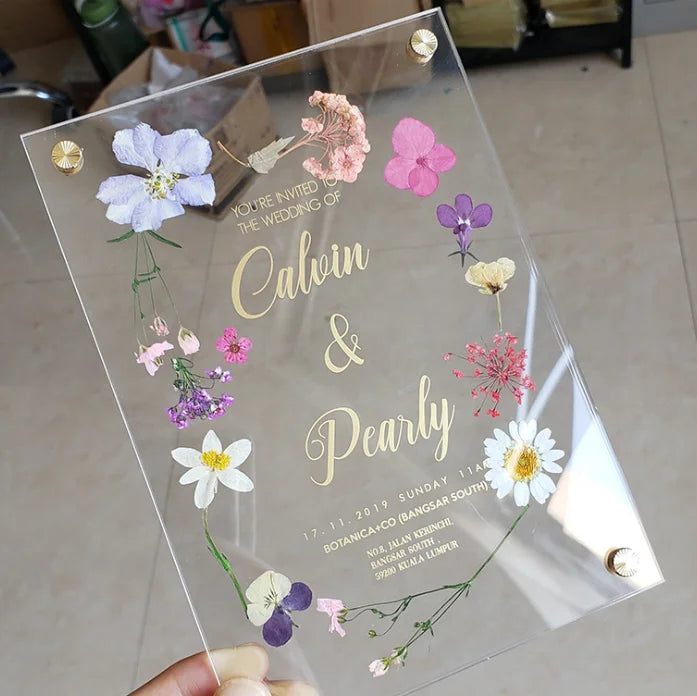 Custom Acrylic Love Theme Modern Wedding Invitations for Europe/America Clear Color Wholesale