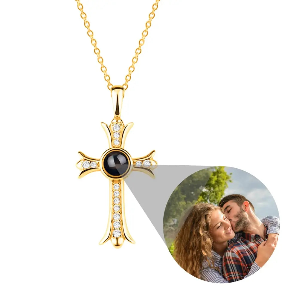 Personalized Name Custom Cubic Zirconia Photo Cross Projection Necklace S925 Silver Necklace for Women Jewelry Gifts
