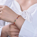 Kirin 7" Oval Rainbow Colorful CZ Tennis Bracelet for Women Rose Gold Plated Sterling Silver Tennis Bracelet