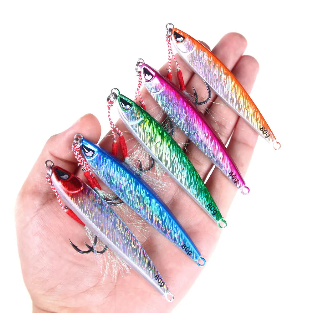 Heavy 80g Heavy Fishing Baits Lead Double Fly Hook Fierce Eyes Mental Jig Lead Lures for Pesca Waters Fishing