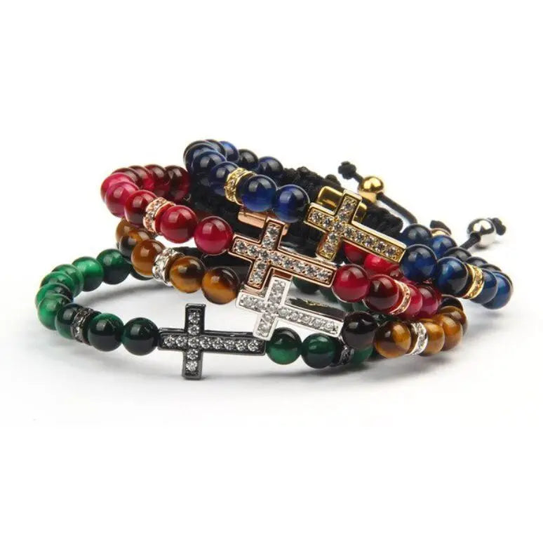 BMZ 2026 New Year Best Quality in Market Logo Free 316L Stainless Genuine Leather IP Real Gold Plating Religious Cross Bracelet