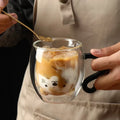 Cat Shaped Double Wall Coffee Glass Cup with Handle