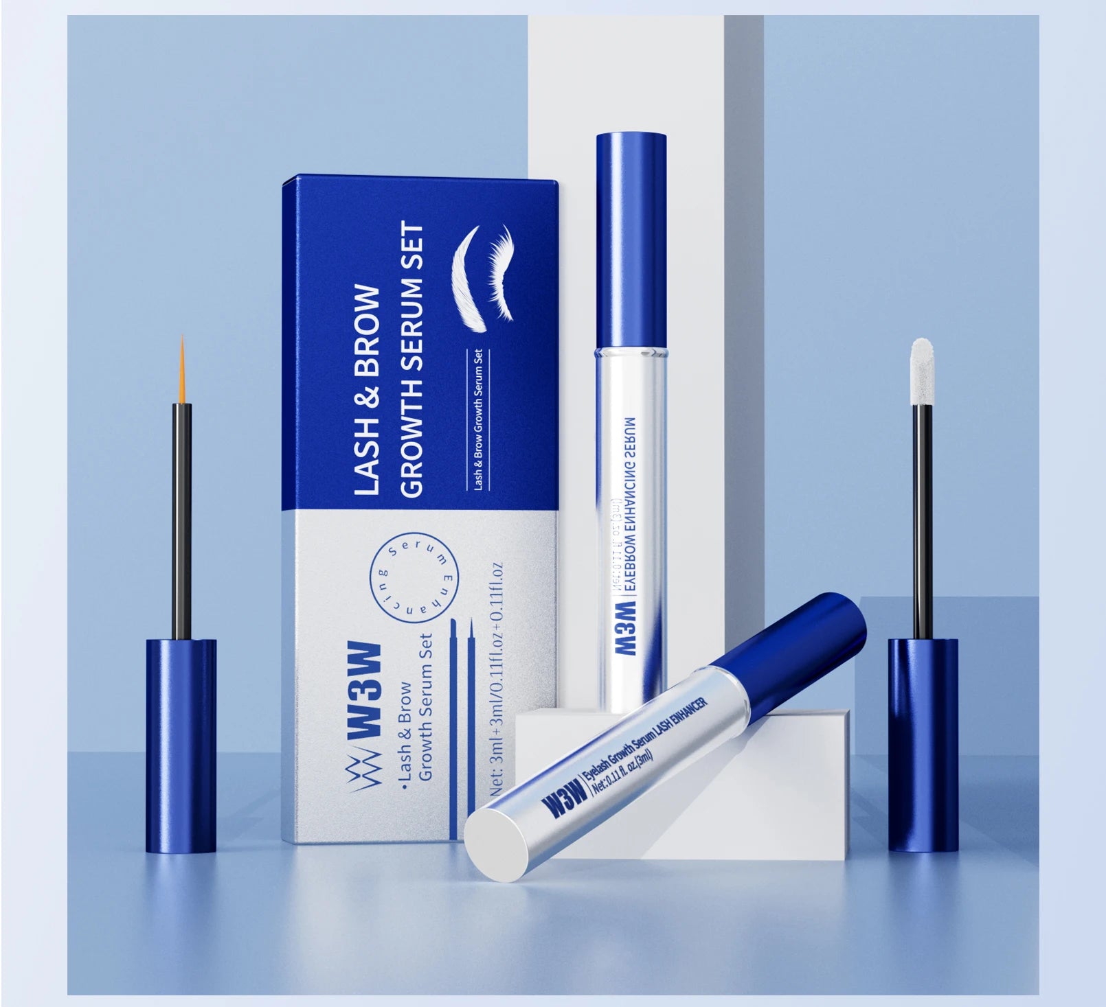 Lash and Brow Growth Serum Set Private Label Peptide Formula with 4D Silk Fiber for Fuller Longer Hair Growth
