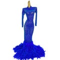 Sihaiyile Birthday Wedding Banquet Rhinestone Dress Ball Gowns for Women Evening Trailing Dress Feather Party Prom Mermaid Dress