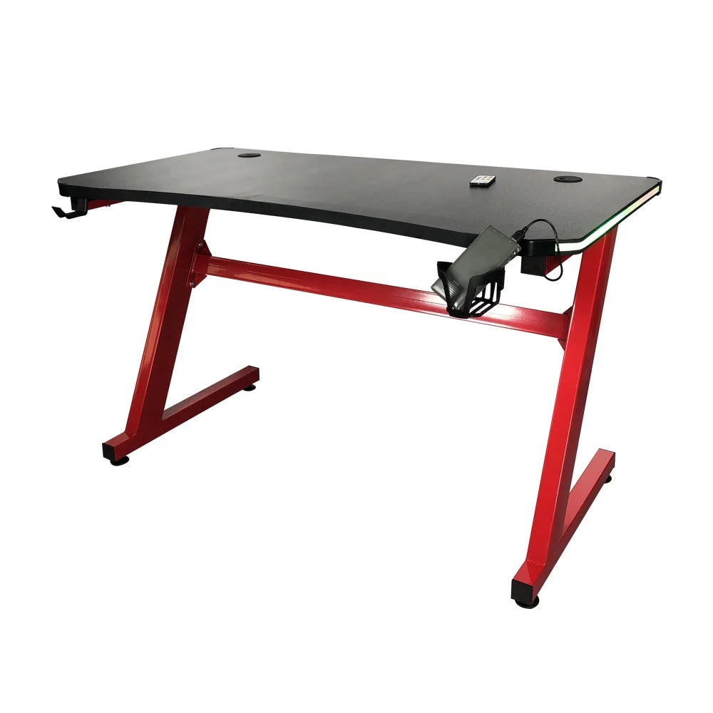Best Selling Modern Black PC Gaming Desk with LED Lights Convertible Design for Office Use