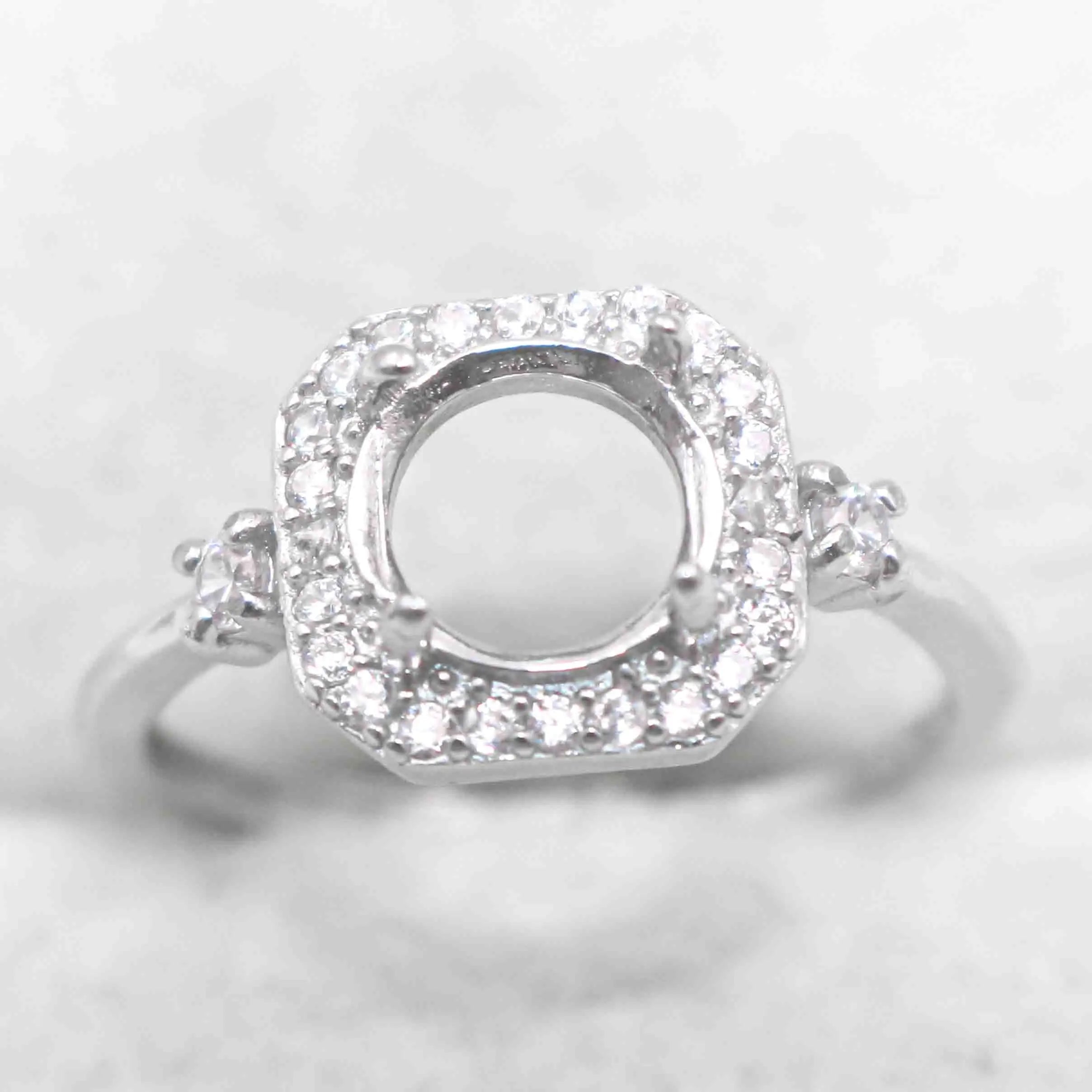 Sterling Silver 7*7mm Semi Mount Ring Empty Frame Blank Support Claw Setting S925 Base Holder Without Center Stone for DIY Inlay