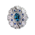 Noble Rhodium Plated 925 Silver Jewelry  Natural London Blue Topaz Ring for Women Fine Rings