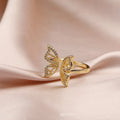 Luxury Gold Plated Cz Cubic Zirconia Butterfly Rings Bling Rhinestone Crystal Butterfly Open Ring For Women