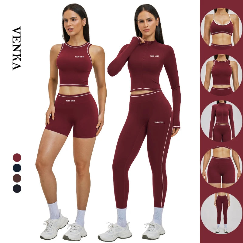 High Waist Tight Pants Nude Feel Shockproof Sports Bra Contrast Color Block Windproof Slim Fit Jacket Sport Yoga Pants Sets