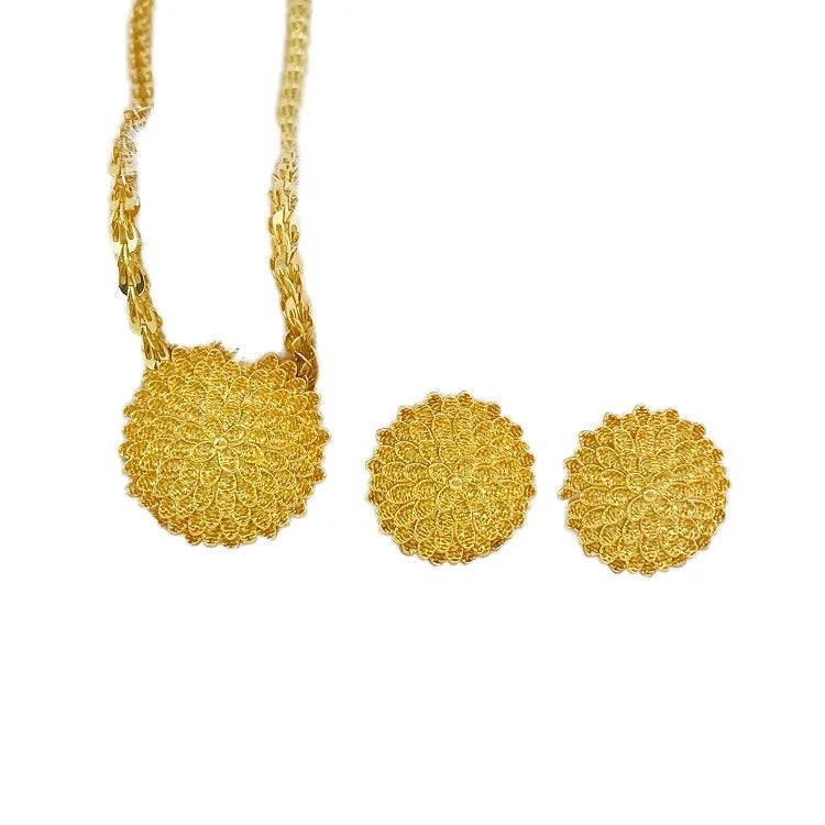 Grace Women's 24K Gold Plated Necklace Earrings Unique Design Alloy Pendant for Wedding Party Engagement-Fashionable Dubai