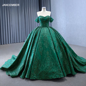 2024 Green Quinceanera Dresses Off the Shoulder 3D Appliques Pearl Glitter Prom Dress RSM231147