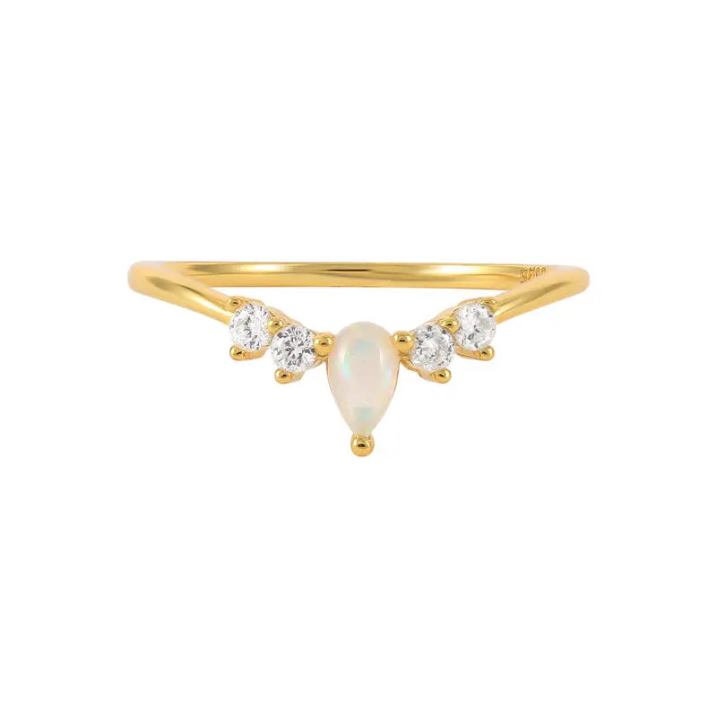 2023 Hot Selling 925 Sterling Silver V Shaped Opal Zircon Gold Plated Thin Ring for Women Wedding Rings