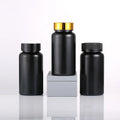 60ml 100ml 120ml 150ml Black Empty Plastic Medicine Pill Bottles with Black Gold Lids MegaBDM