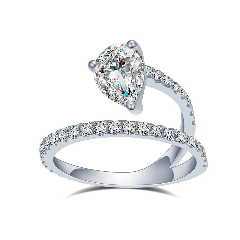 MSR-1456 18k White Gold Wedding Engagement Women's Ring 1.1ct E VS1 Pear Lab Grown Diamond Ring