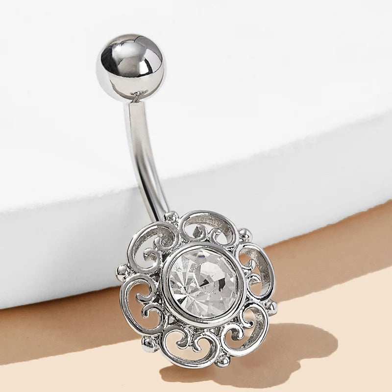 Customizable Stainless Steel Belly Ring Fashionable Zircon Heart-Shaped Body Piercing Cute Sexy Dance Navel Gold Plated