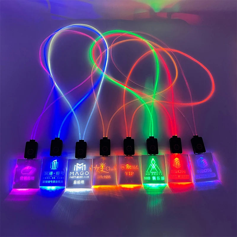 Night Bar Promotion LED Acrylic Badge USB Rechargeable Light up LED Glow Lanyards for ID Badges