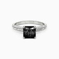SGARIT Moissanite Jewelry Asscher Cut Moissanite Ring GRA Certified 14K White Gold 1CT Triple Row Pave Black Moissanite Ring