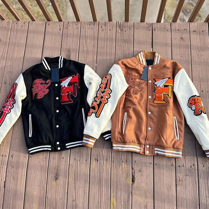 Custom Fashion Spring Autumn Heavy Embroidered Chenille Patches Logo Leather Sleeves Letterman Baseball College Varsity Jackets