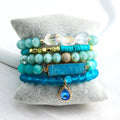 New Fashion Blue Bohemian Christmas Jewelry Natural Stone Glass Beads Elastic Bracelet Druzy 5pcs Stack Bracelet Set
