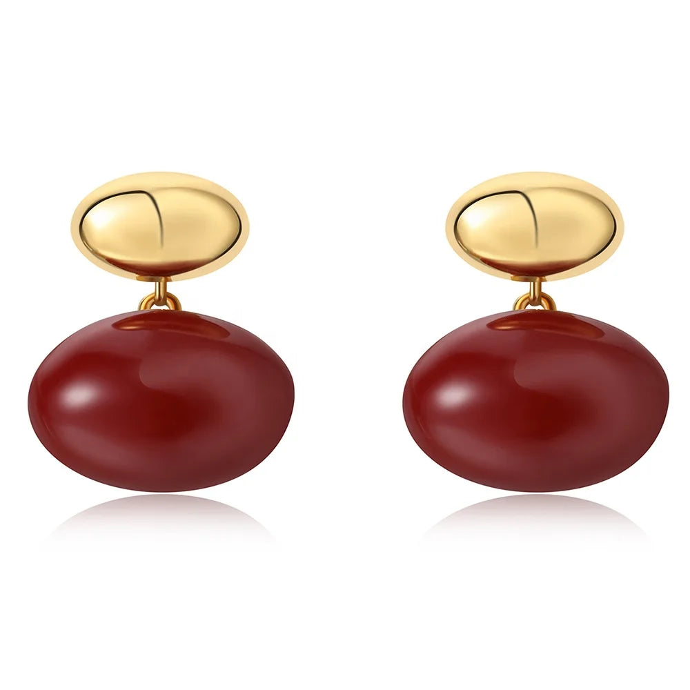 New Year Cute Gold Bean Enamel Burgundy Brown Bean Earrings for Women Jewelry Gifts Customized