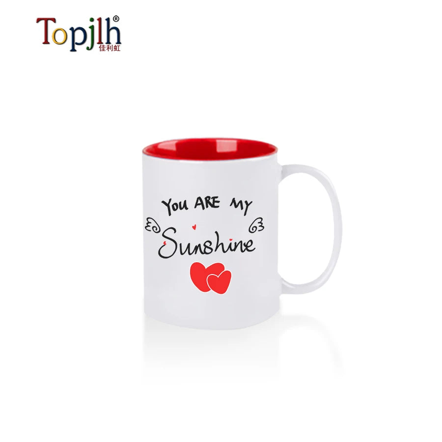 Topjlh 11oz Inner Colorful Ceramic Mug for Sublimation Customized Printed with Handle Coffee Water Tea Compatible for Promotion