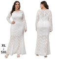 Vestidos Elegantes Womens Maxi Floral Hollow Lace Long Sleeve Wedding Party Plus Size Luxurious Prom Gown Fishtail Evening Dress