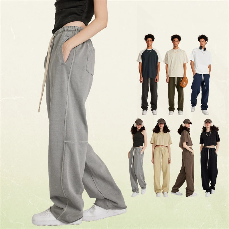 Trendy Blank Straight Leg Flared Sweatpants Men Women 100% Cotton Joggers Sweatpants