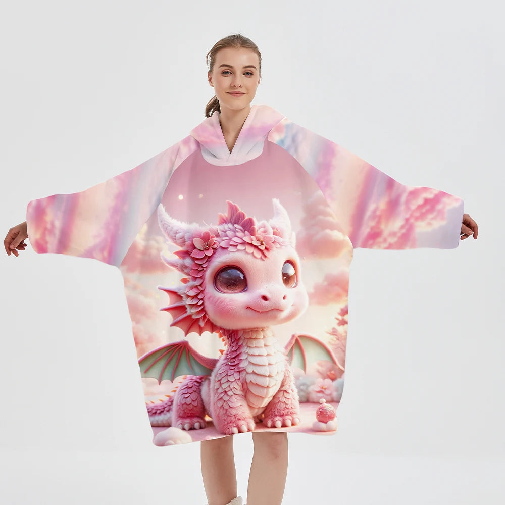 Custom Position Printing Anime Wearable Fleece Flannel Hoodie Blanket for Kids Adult Sherpa Oversized Blanket Wearable