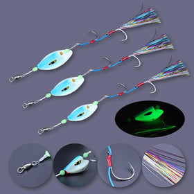 100g 150g 200g Luminous Metal Jig Lure with Flasher Skirt Double Assist Hook Rigs Saltwater Fishing Tackle