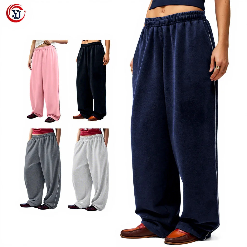 Custom Women's Low Rise Workout Active Joggers Pants Baggy Lounge Bottoms with Pipings Women Jogging Sweatpants
