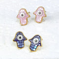 Factory Direct Sale S925 Sterling Silver Studs Earrings Colorful Enamel Eye Hamsa Hand Fatima Palm Natural Seashell for Women