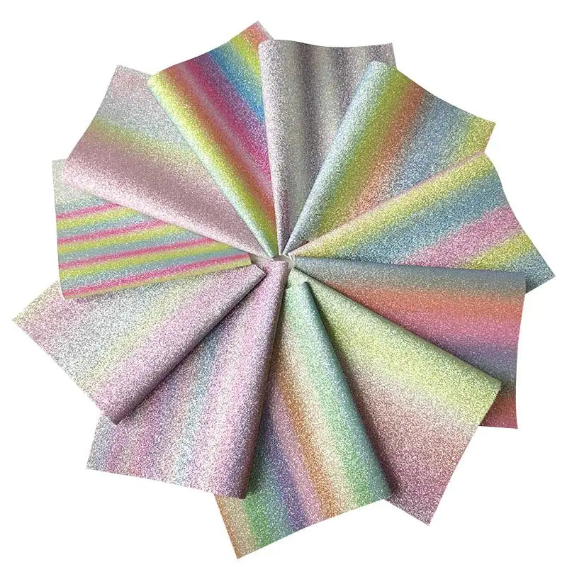 Dark Rainbow Color Super Shinny Fine Glitter Faux Leather Fabric Velvet Back for Making Shoe Bag Decoration Craft Earring Bows