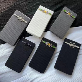 Wholesale Luxury Designer Jewelled Rhinestone Socks Women Fashion Trending Cotton Knee High Crew Socks