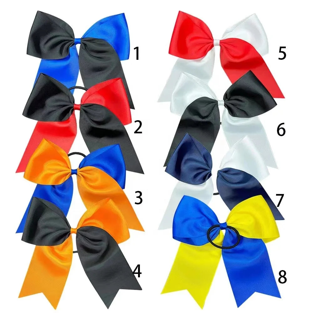 Handmade Large Two-Toned Cheerleader Bows Hair Ties Custom Polyester Grosgrain Ribbon Bow Hair Accessories for Teen Girls