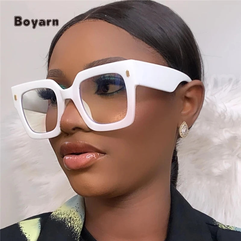Boyarn Oversized Square Eyeglasses Women Men Anti Blue Glasses Punk Thick Frame Daily Fashion Eyewear Optical Frames