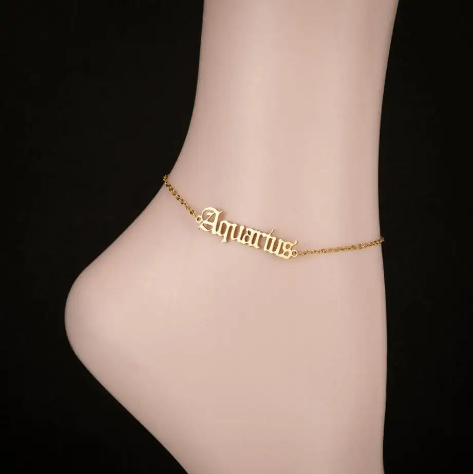Wholesale European and American Zodiac Anklet New Style Stainless Steel Personality Retro English Letter 12 constellation Anklet