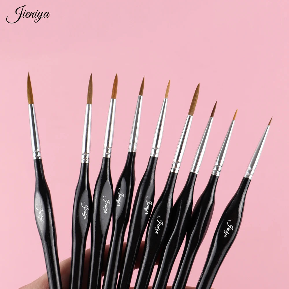 Ergonomic Design Grip comfort Handle Nylon Hair Multiple Sizes 9 Pcs UV Gel Nail Art Design Painting Brushes Set