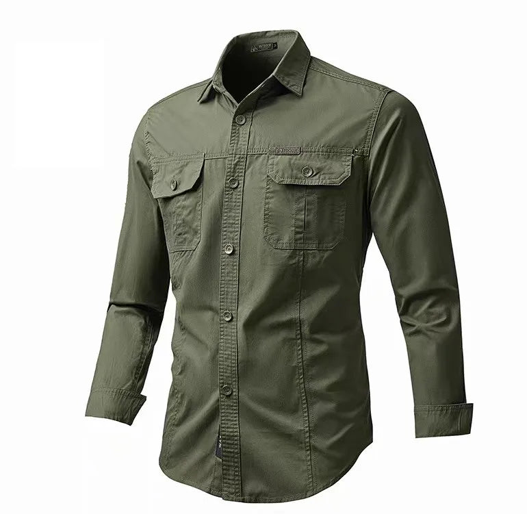 Men's Custom Spring Autumn Outdoor Casual 100% Cotton Long Sleeve Shirts Liner Workwear Plus Size Shirts
