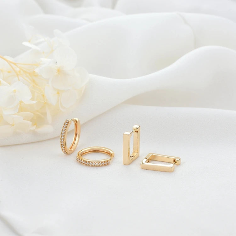 Fashion Style 14K Gold Plated Round Shape Rectangle Shape Big Hoop Earrings