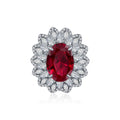 Fine Jewelry 925 Sterling Silver Plated 18K White Gold Diamond Wedding Engagement Ring  Oval Cut Ruby Rings for Women