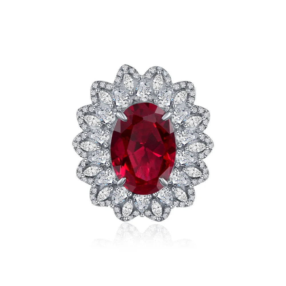 Fine Jewelry 925 Sterling Silver Plated 18K White Gold Diamond Wedding Engagement Ring  Oval Cut Ruby Rings for Women