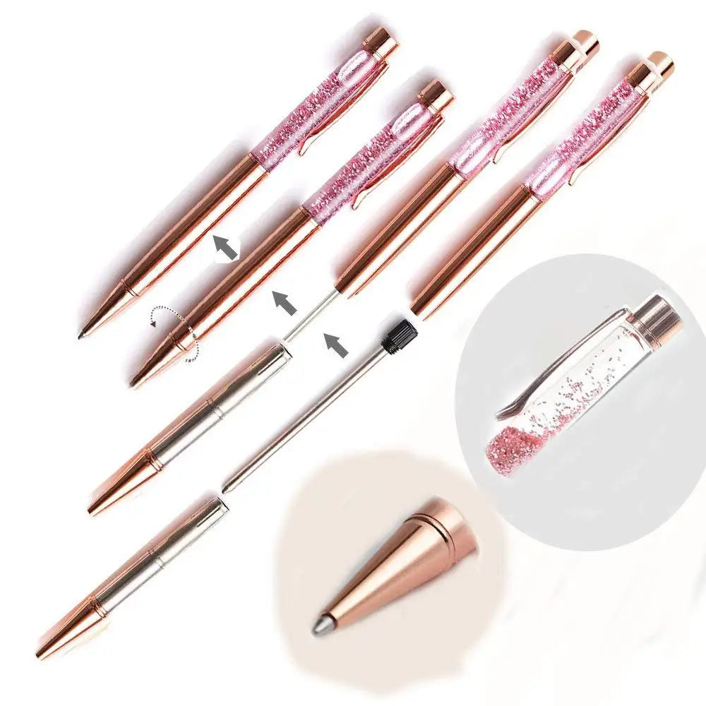 Logo Custom Rose Gold Ballpoint Pens Bling Dynamic Liquid Sand Pen Office Supplies Gift Pens for Christmas