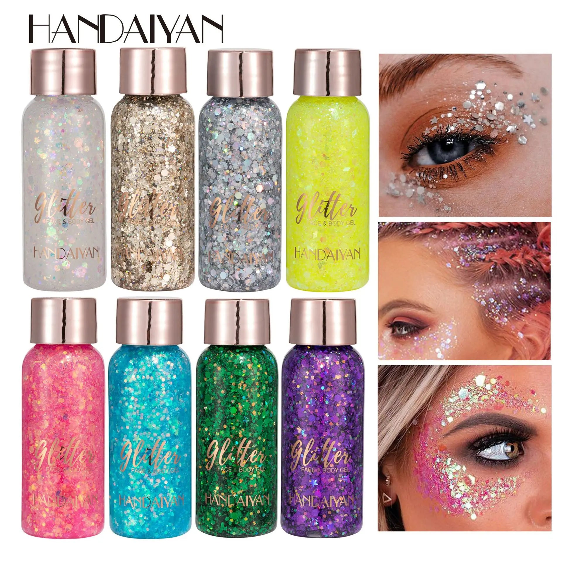 HANDAIYAN Body Glitter Eyeshadow Face Makeup Cream Sequins Shiny Cosmetics Gel Glitter Powder Wholesale OEM Private Logo