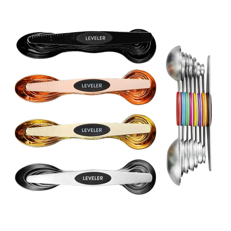 Custom Double Head Stainless Steel Plating Strong Magnetic Coffee Measuring Spoons Set of 8 Pieces Metal Material