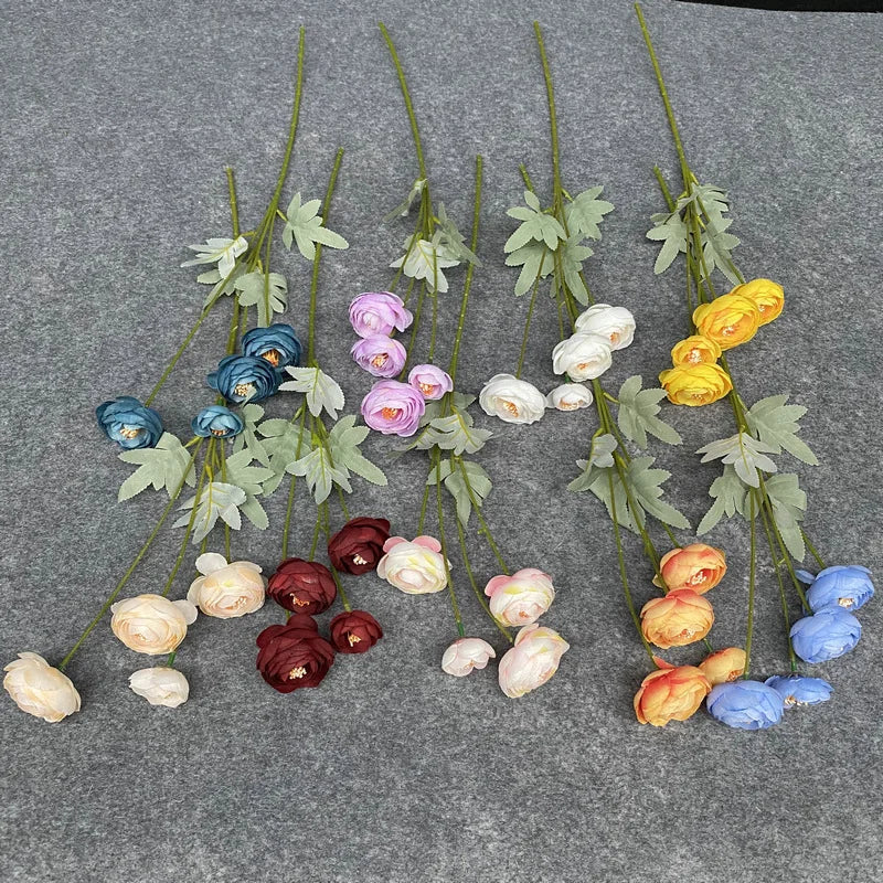 Silk Flower Wholesale Cheap 4 Head Ranunculus Artificial Flower Arrangement for Wedding