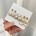 FanYue 2022 Ins Hot Sale Jewelry Elegant Pearl Flower Rhinestone Simple 6 Pairs One Card Earring Set for Women