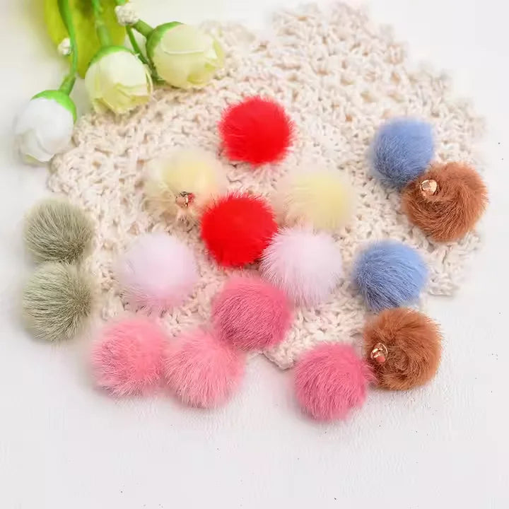 Cute Cheap 15mm Pur Print Fur Ball Beads Handmade Round Pendants for DIY Earring Bracelet Necklace Anklet Accessories