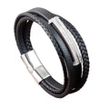 Hand Woven Metal and Leather Bracelet with Magnetic Buckle Simple Classics Jewellery Accessories Woven Leather Rope Design